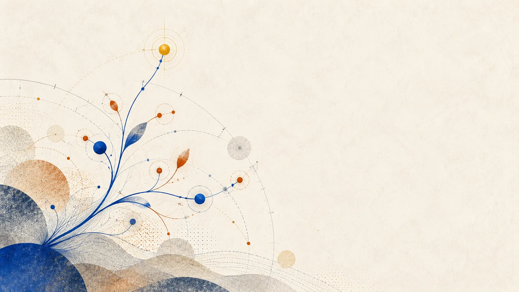 A young branching ink form growing from the corner, measured by fine graduated arcs, with a golden point at the top