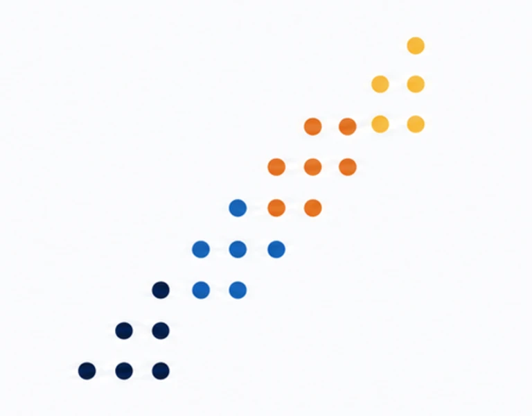 Successive focus brackets rise through an improving field of signals